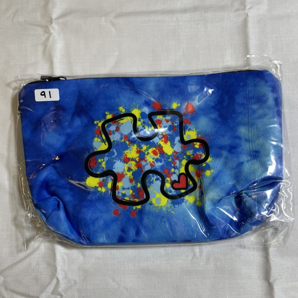 The Pouch Cosmetic Bag Blue New Tie Dye Autism Awareness Puzzle‎ Piece Multi-Use